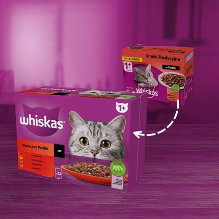 Whiskas Adult Klasyczne Posiłki Mokra Pełnoporcjowa Dla Dorosłych Kotów W Sosie 12X85G - zdjęcie 3
