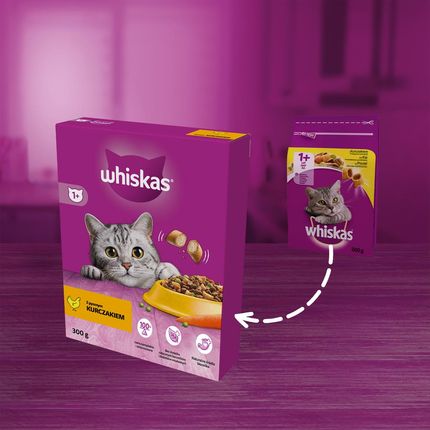 Whiskas Adult Sucha Pełnoporcjowa Dla Dorosłych Kotów Z Kurczakiem 300G - zdjęcie 4