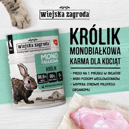 Wiejska Zagroda Monobiałkowa Mokra Dla Kociąt Królik 98,6% Mięsa 400G - zdjęcie 2
