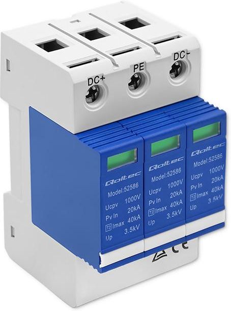 Pakiet solarny Ogranicznik ochronnik przepięć DC Qoltec 3P 1000V T2 B C