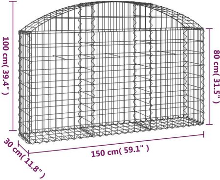 Łukowaty Kosz Gabionowy 150X30X80/100cm Galwanizowane Żelazo - zdjęcie 2