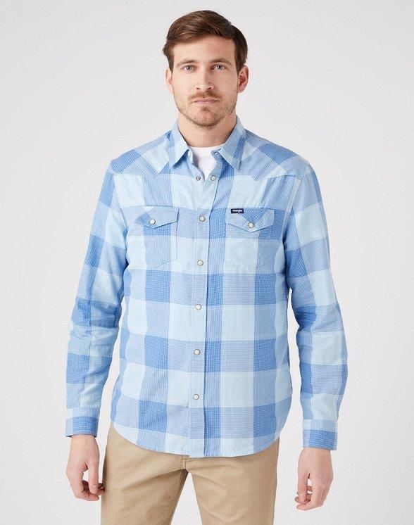 WRANGLER WESTERN SHIRT MĘSKA KOSZULA W KRATĘ CERULEAN BLUE W5B42LXVT