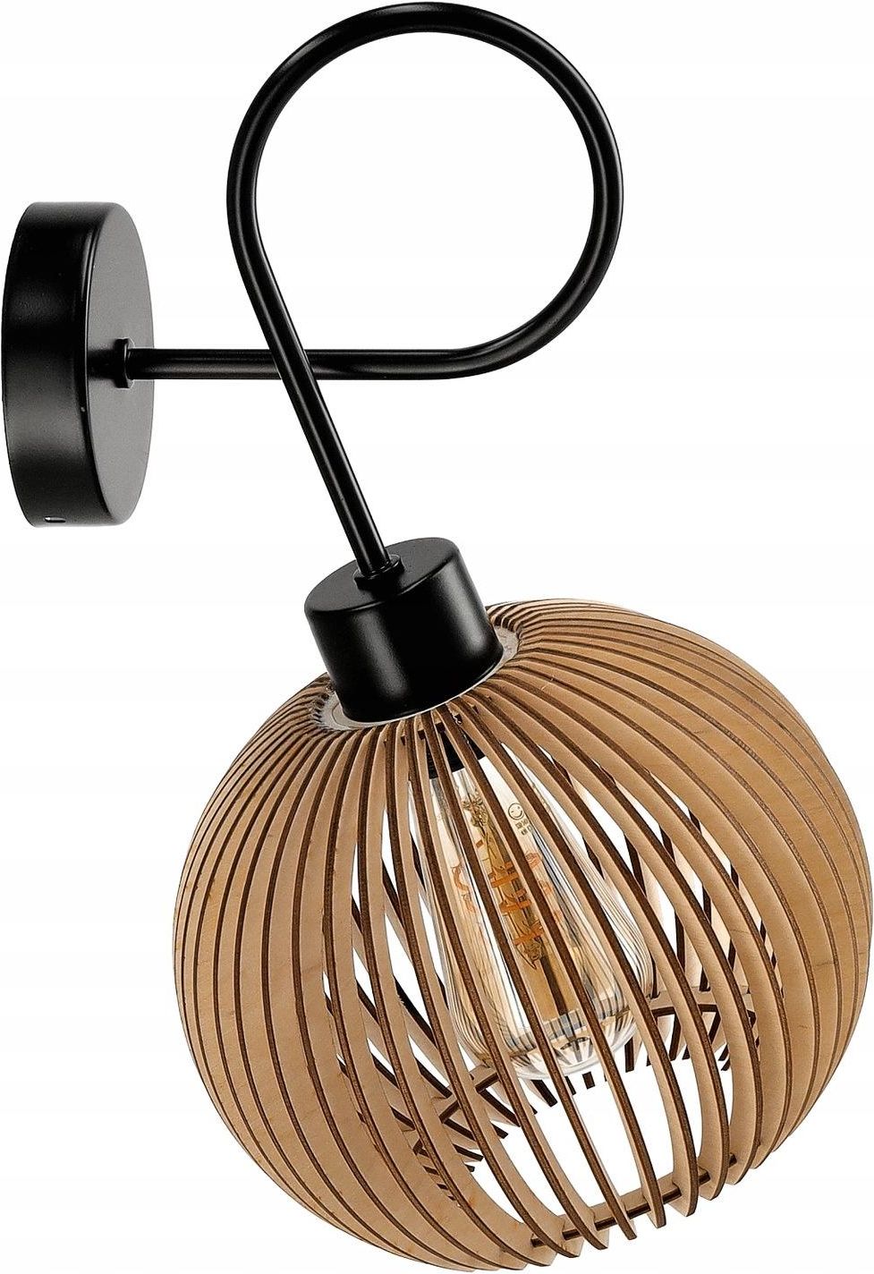 Lampa Led One Lampa Kinkiet E27 Ścienny Stały Loft Kula Drewno