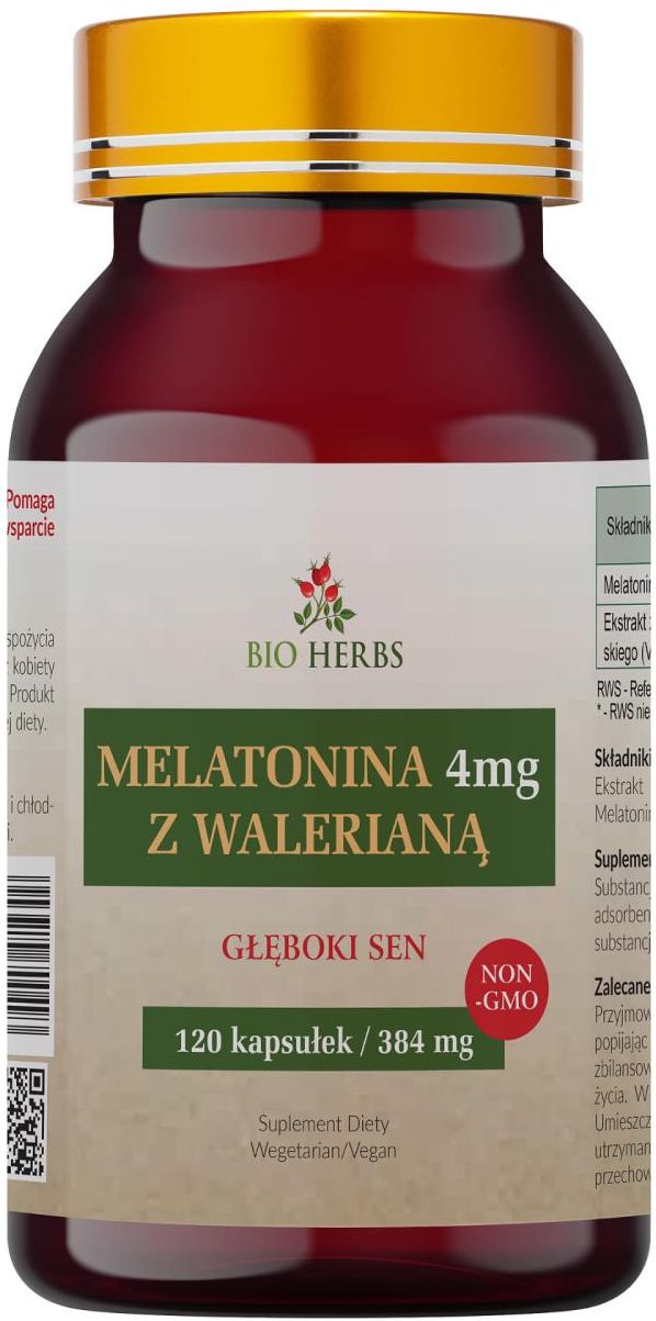 Kapsułki Bio Herbs Melatonina 4Mg Z Walerianą Głęboki Sen 120szt