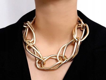 Złoty naszyjnik choker z dużych ogniw łańcuch - zdjęcie 3