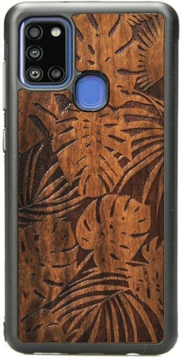 Forestzone Drewniane Etui Samsung Galaxy A21S Jungle Monstera Imbuia