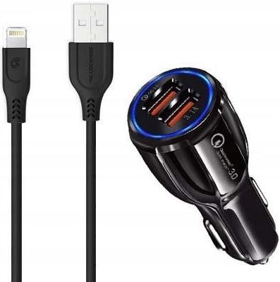 4World Ładowarka Samochodowa 3A+2A Czarny Kabel Iphone - zdjęcie 2