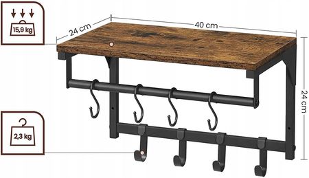 Songmics Półka Ścienna Na Ubrania Garderoba 40 Cm Loft - zdjęcie 3
