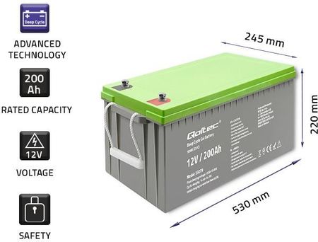 Qoltec Akumulator Żelowy Deep Cycle | 12V 200Ah Azqoluaz0053079 - zdjęcie 4