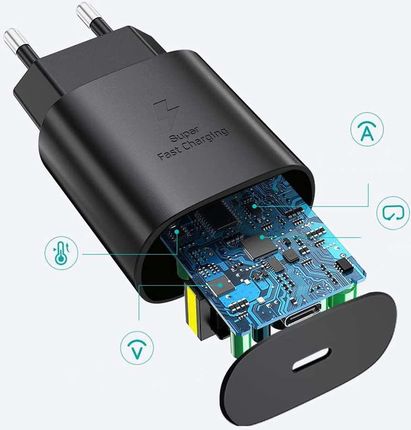 4Kom.Pl Ładowarka Sieciowa 3.6A 25W Fast Power Delivery Pd Usb C Type C Single Czarna - zdjęcie 4