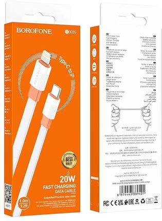 Markowe Borofone Kabel Bx89 Union Typ C Na Lightning Pd 20W 1 Metr Biało Pomarańczowy - zdjęcie 4