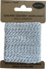 Zdjęcie Sznurek Ozdobny Bawełniany Biało Srebrny 15Mb - Witkowo