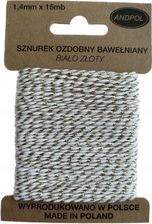 Zdjęcie Sznurek Ozdobny Bawełniany Biało Złoty 15Mb - Witkowo