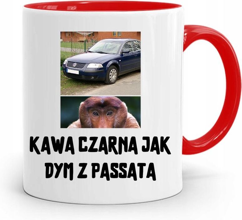 Polidraw Kubek Czerwony Mieszny Zabawny Kawa Czarna Passat