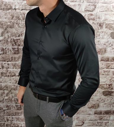 Klasyczna koszula slim fit czarna ESP0 - zdjęcie 5