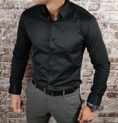 Klasyczna koszula slim fit czarna ESP0 - zdjęcie 4