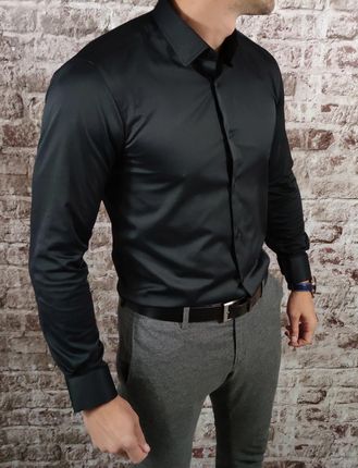 Klasyczna koszula slim fit czarna ESP0 - zdjęcie 3