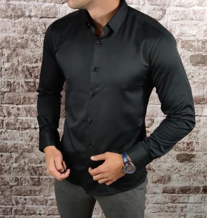 Klasyczna koszula slim fit czarna ESP0 - zdjęcie 2