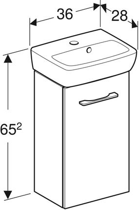 GEBERIT Zestaw SELNOVA SQUARE szafka pod umywalkę , B36cm, H65.2cm, T28cm, z jednymi drzwiami, biały, z umywalką kompaktową, z przelewem, z otworem na - zdjęcie 3