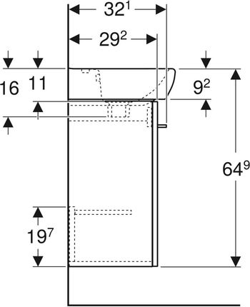 GEBERIT Zestaw SELNOVA SQUARE szafka pod umywalkę , B45cm, H64.9cm, T35cm, z jednymi drzwiami, biały, z umywalką kompaktową, z przelewem, z otworem na - zdjęcie 2