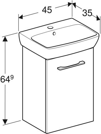 GEBERIT Zestaw SELNOVA SQUARE szafka pod umywalkę , B45cm, H64.9cm, T35cm, z jednymi drzwiami, biały, z umywalką kompaktową, z przelewem, z otworem na - zdjęcie 3