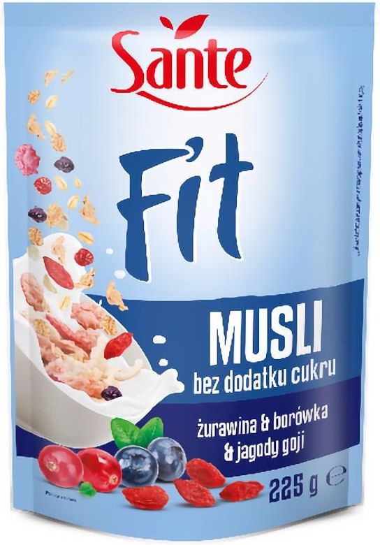 Sante Płatki Fit Musli Bez Dodatku Cukru 225g Żurawina Borówka Jagody