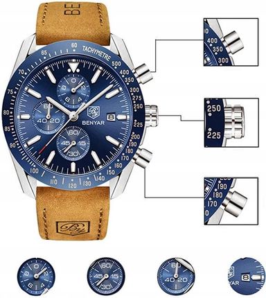 ZEGAREK MĘSKI KLASYCZNY benyar chronograf +pudełko - zdjęcie 6