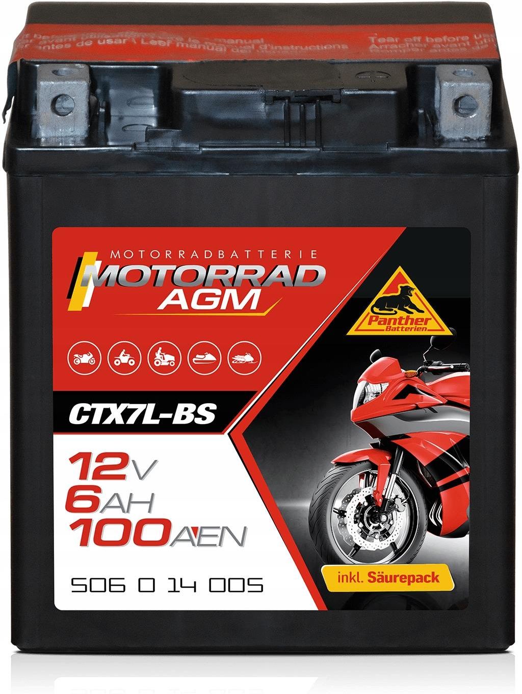 Części motocyklowe Panther Batterien Akumulator Ytx7L Bs 12V 6Ah 100A