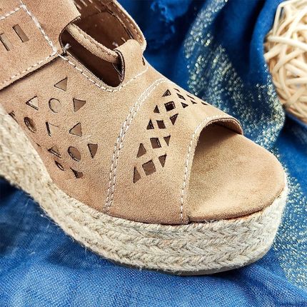 Botki boho na koturnie Beżowy 40 - zdjęcie 3
