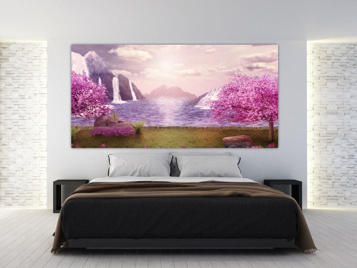 Domali Obraz różowych drzew z jeziorem jednoczęściowy 250x125 cm