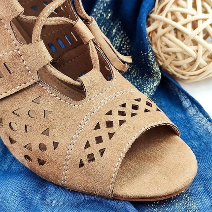 Ażurowe wiązane botki boho Beżowy 37 - zdjęcie 2