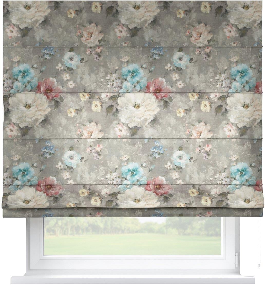 Zdjęcie Dekoria Roleta Rzymska Capri Niebieskie I Różowe Kwiaty Na Szarym Tle 80X170 Flowers 86213781_120X160 - Wałbrzych
