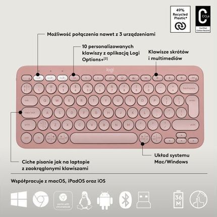 Zestaw klawiatura + mysz Logitech MK380 Pebble 2 Combo Różowy (920012241) - zdjęcie 2