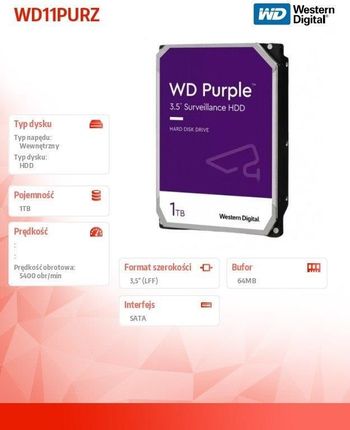 Western Digital Dysk Do Monitoringu Wd11Purz 24/7 3,5'' 1Tb (HDDWD11PURZ) - zdjęcie 4
