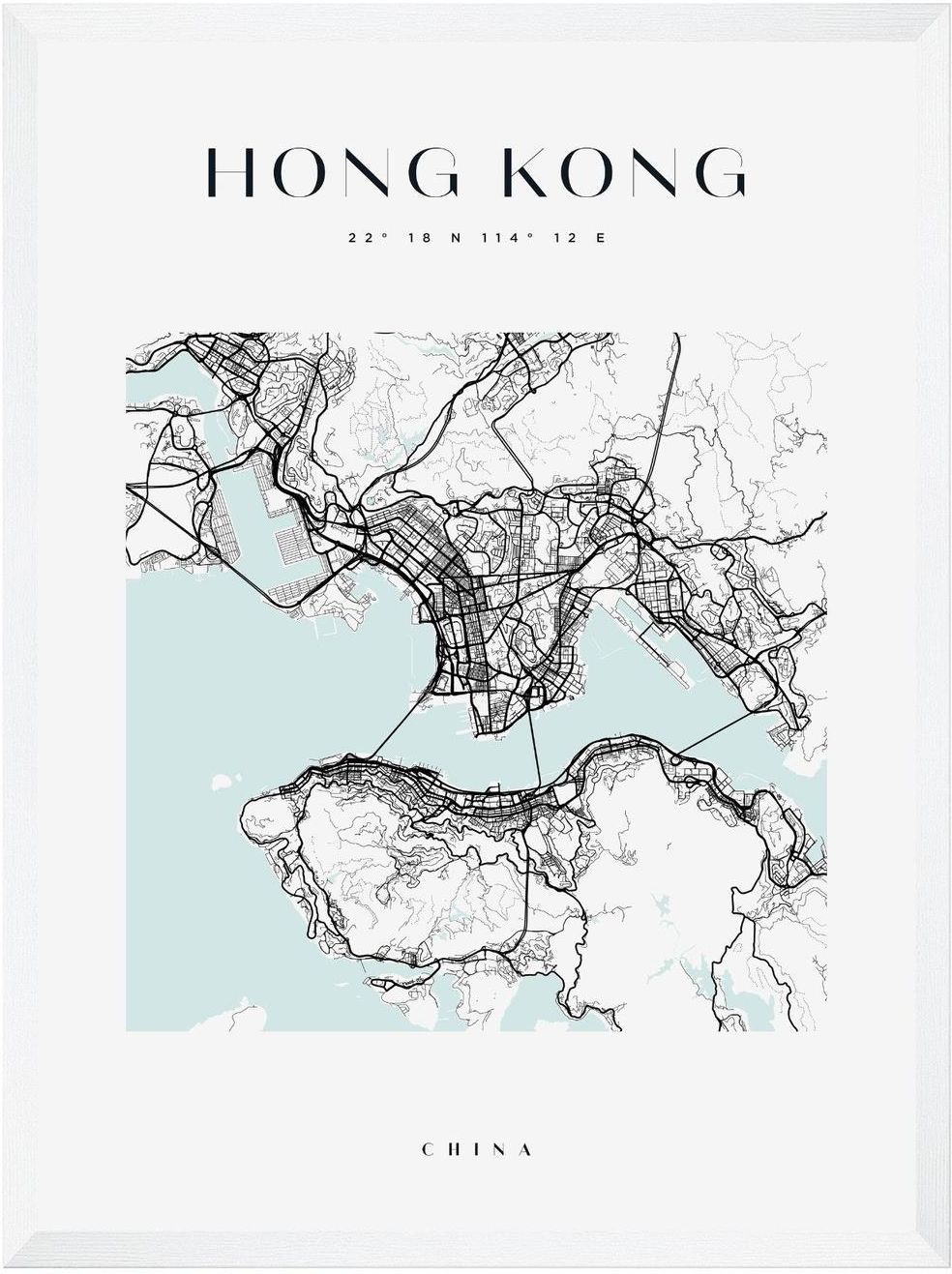 Mpink Plakat Mapa Miasta Hong Kong Kwadrat 30x40 Cm Ramka Biała 12114