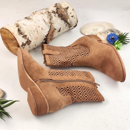 Ażurowe botki damskie 37 Camel - zdjęcie 3