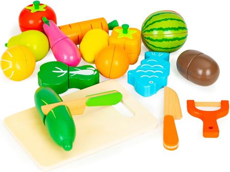 Multistore Drewniane Warzywa I Owoce Do Krojenia Drewniana Skrzynia 17 Elementów - zdjęcie 4