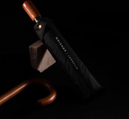 Weisner Parasol Składany Automatyczny Czarny Drewno XL - zdjęcie 2