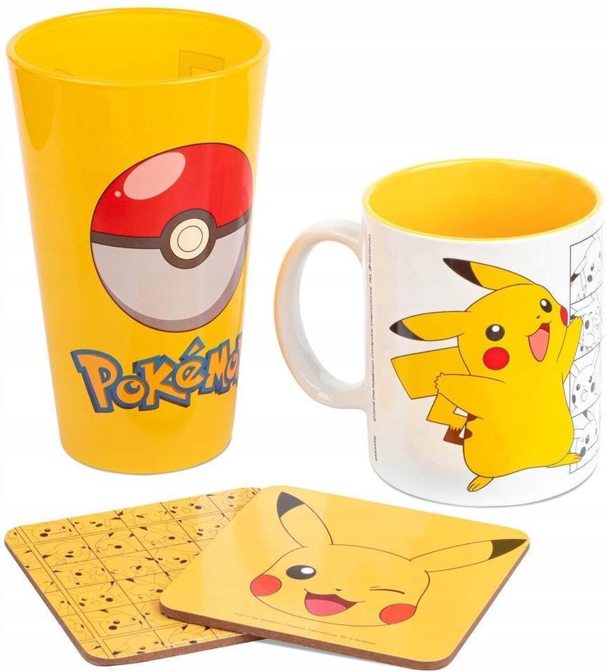 Zestaw prezentowy Pokemon Pikachu kubek szklanka 2 x podkładka