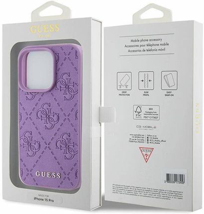 Guess Etui Hardcase Leather 4G Stamped Do Iphone 15 Pro Fioletowe - zdjęcie 2