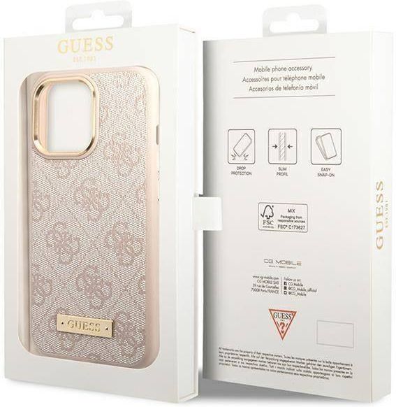 Guess Oryginalne Etui Iphone 14 Pro Max Hard Case 4G Logo Plate Magsafe