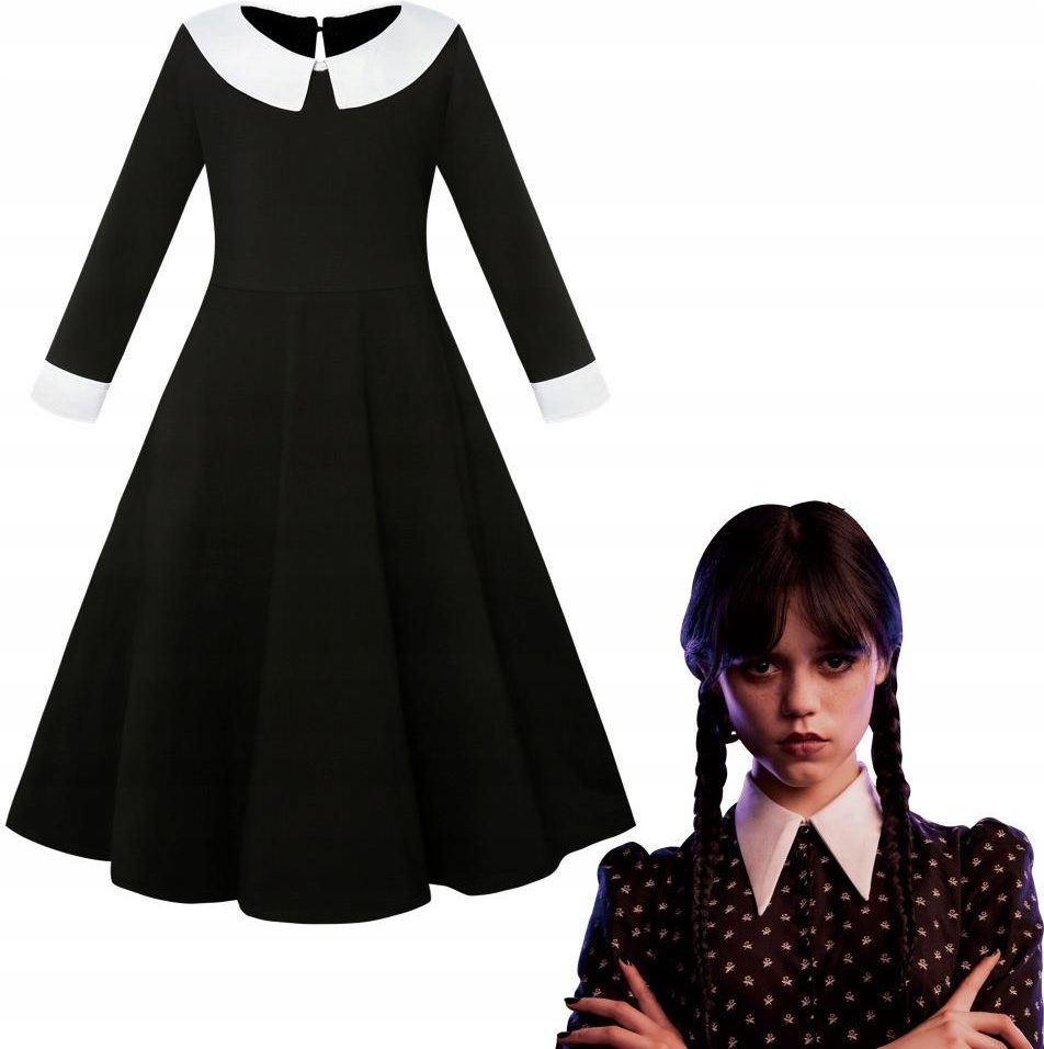 Korbi Czarna Sukienka Wednesday Addams Przebranie Halloween Strój