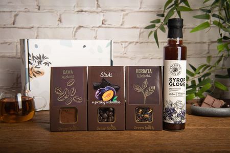 Green Touch Pudełko Prezentowe Zestaw Prezent Z Herbatą Kawą Śliwki W Czekoladzie Syrop - zdjęcie 6