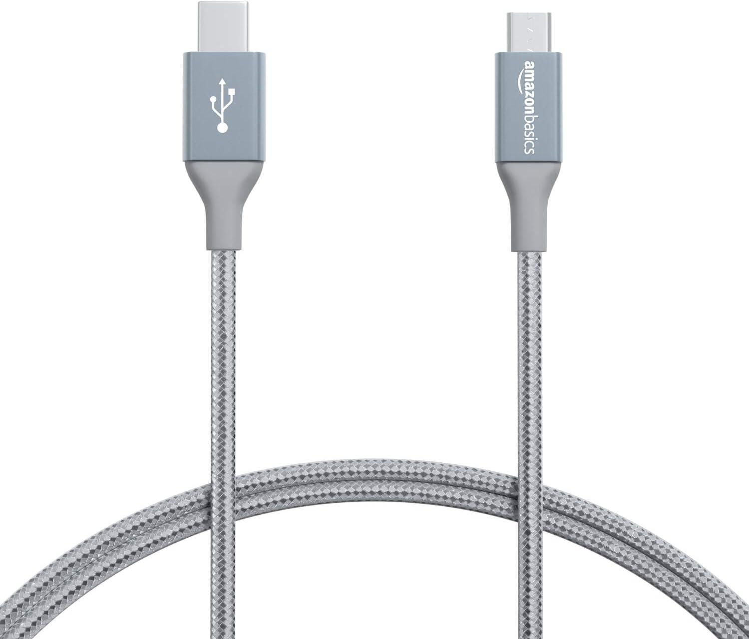 Kabel Przewód USB typ C USB MicroB 0 9m Szary Nylon Podwójnie