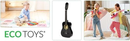Ecotoys Gitara Dla Dzieci Duża Drewniana 6 Strun - zdjęcie 3