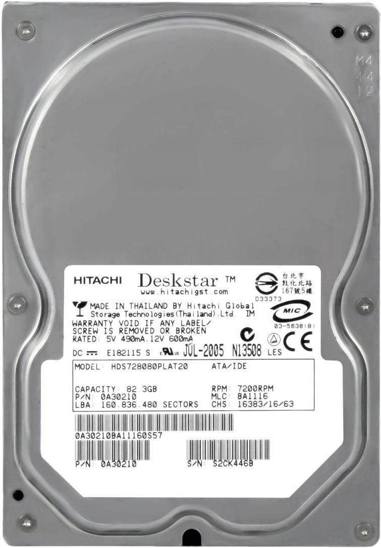 Dysk Twardy Hitachi DESKSTAR 7K80 80GB ATA100 HDS728080PLAT20