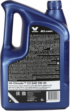 Valvoline All Climate 5W40 5l - zdjęcie 2