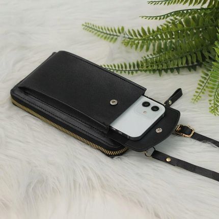 Torebka kopertówka saszetka mini portfel na telefon na ramię czarna - zdjęcie 5