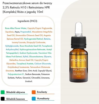 Mokosh Anti Aging Face Serum Rose With Berry Przeciwzmarszczkowe Serum Do Twarzy 2,5% Retinolu H10 I Retinoinianu Hpr Róża Z Jagodą 10 Ml - zdjęcie 4