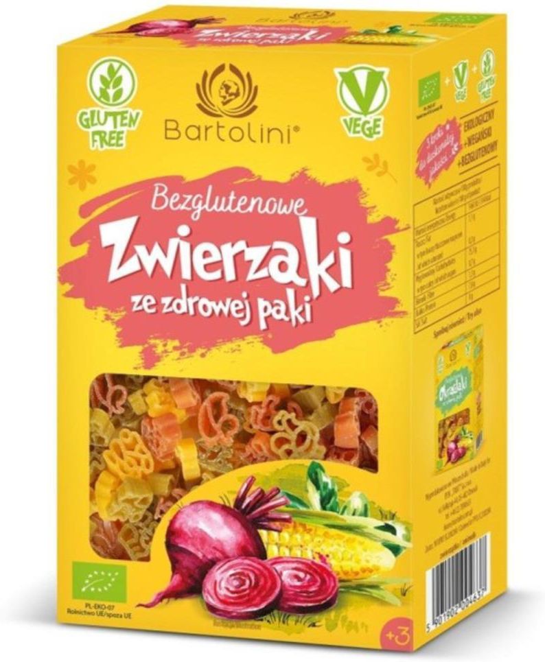 Bartolini Makaron Bez Kukurydziano Ryżowy Zwierzątka Kolorowe Eko 250g